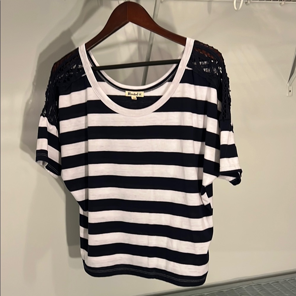 H&M Navy and White Striped Short Sleeve Top